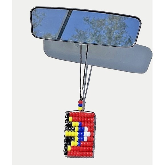 Antigua Flag Car Mirror Danglers /Necklace. Mini Beaded Flag 2.5" x 3". - Picture 2 of 3